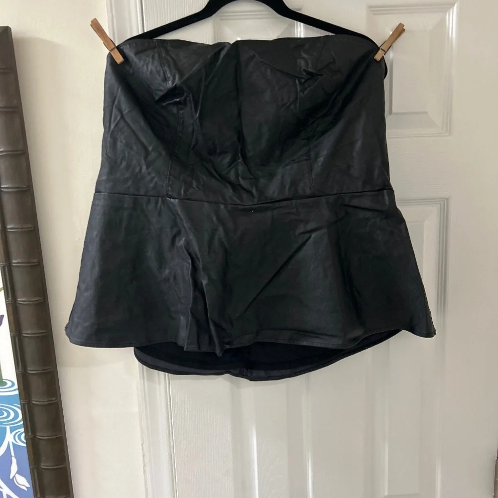 Faux Leather Peplum Strapless Top - Picture 1 of 3